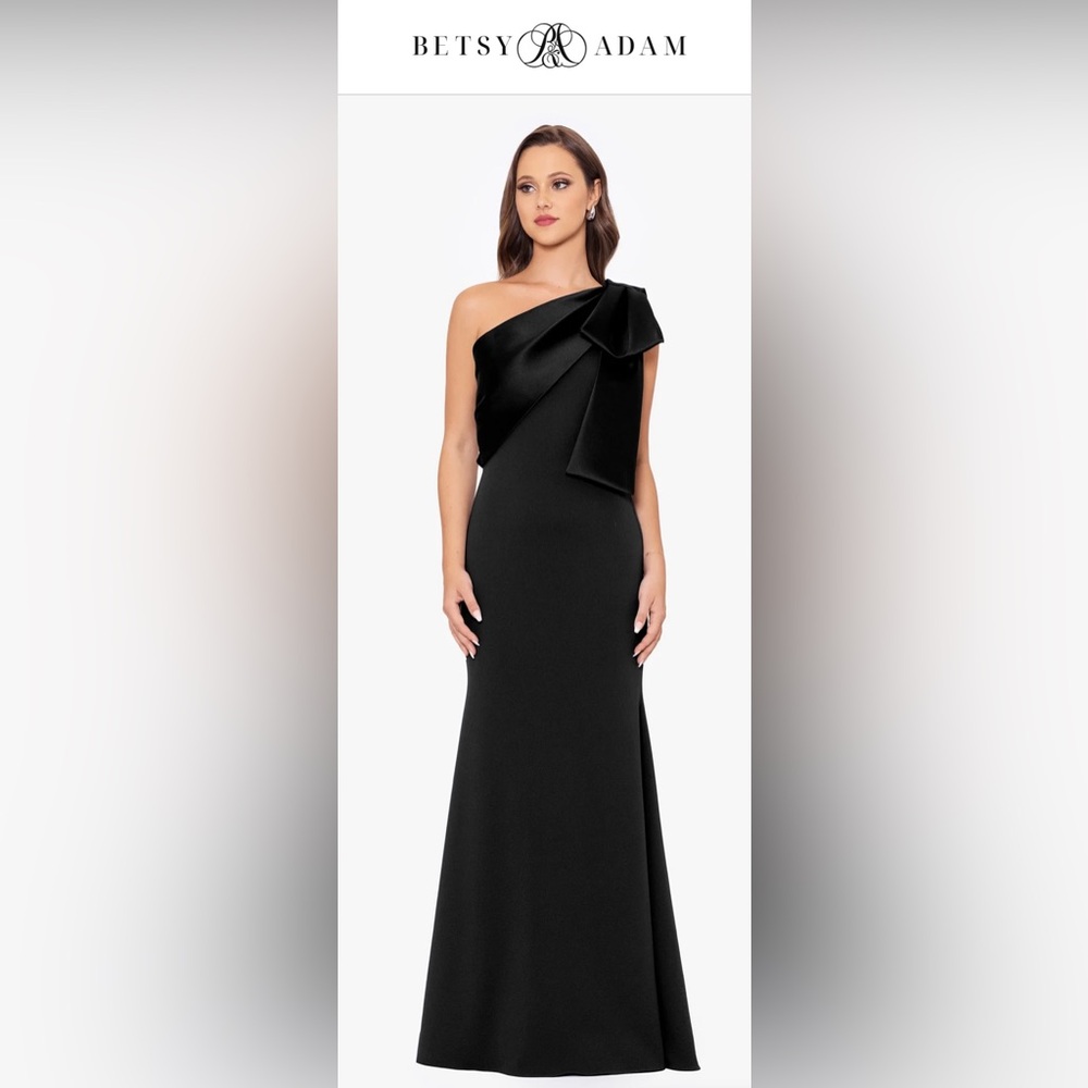 Betsy & Adam Elegant Scuba Crepe Black One-Shoulder Dress Size 14 clutch purse